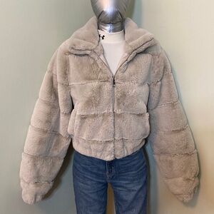 Garage Plush Teddy Puffer Jacket - Light Beige